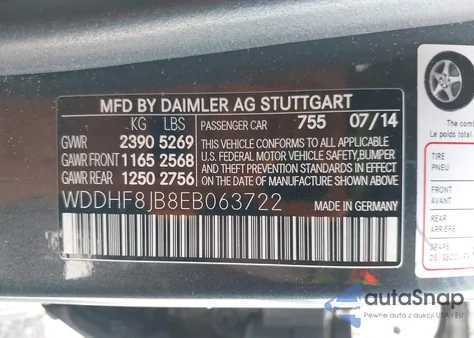 2014 Mercedes-Benz E 350 4Matic из США, поврежденный, VIN WDDHF8JB8EB063722